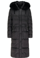 Fake Fur Hooded Down Coat - Black