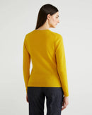Crew Neck Sweater in Pure Merino Wool - Mustard