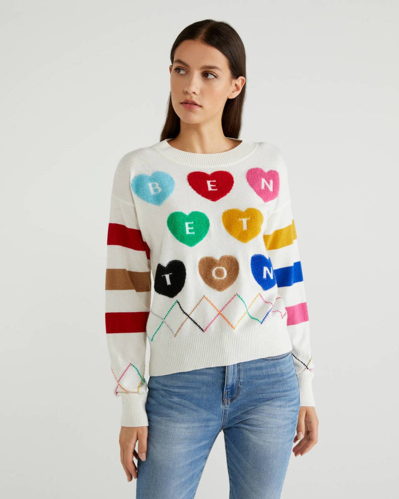Iconic Woman Heart Crew Knit - Cream