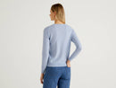 Crew Neck Sweater in Pure Merino Wool - Light Blue