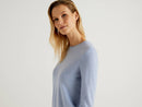 Crew Neck Sweater in Pure Merino Wool - Light Blue