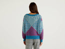 Girl Round Neck Jumper - Teal Print