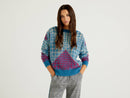 Girl Round Neck Jumper - Teal Print