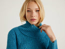 Vol Cable Polo Neck Jumper - Petrol