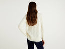 Vol Cable Polo Neck Jumper - Cream