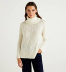 Vol Cable Polo Neck Jumper - Cream