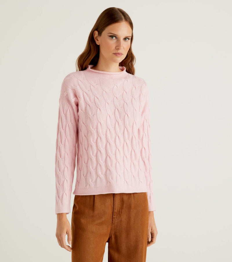 Cable Turtle Neck Jumper - Pink