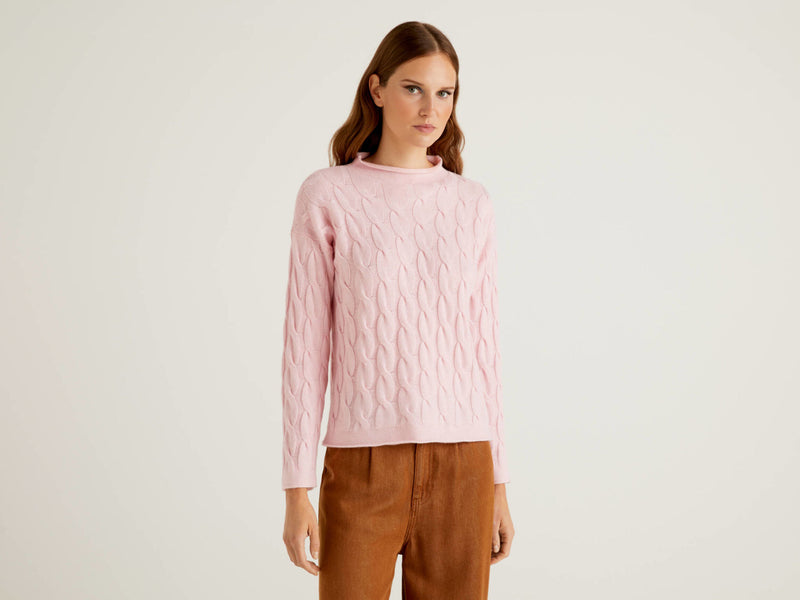 Cable Turtle Neck Jumper - Sand