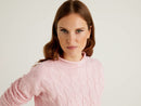 Cable Turtle Neck Jumper - Pink