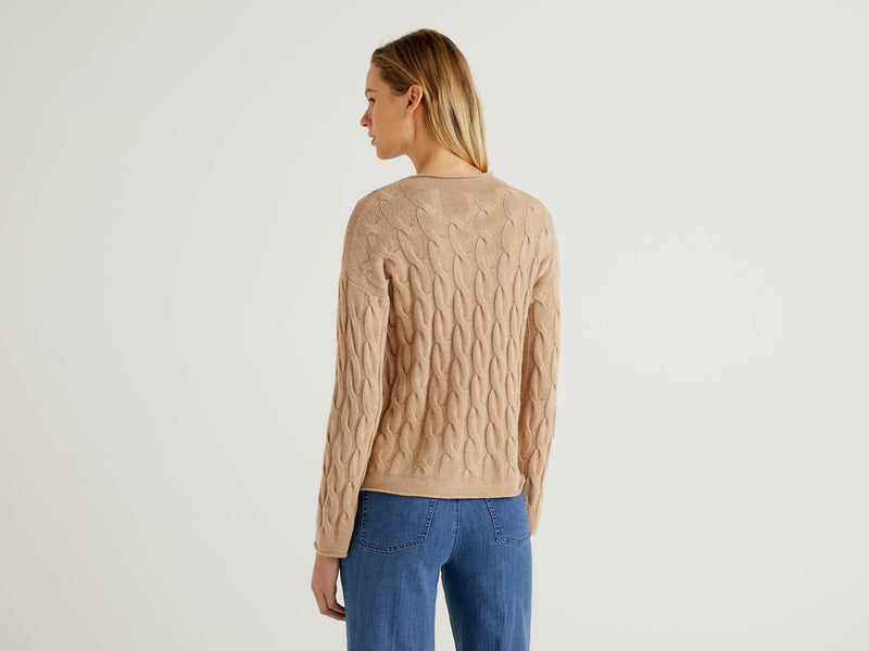 Cable Turtle Neck Jumper - Sand