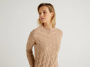 Cable Turtle Neck Jumper - Sand