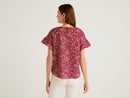 Basic Round Neck Blouse - Red Floral