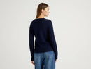 Basic Woman Cable Crew Jumper - Navy