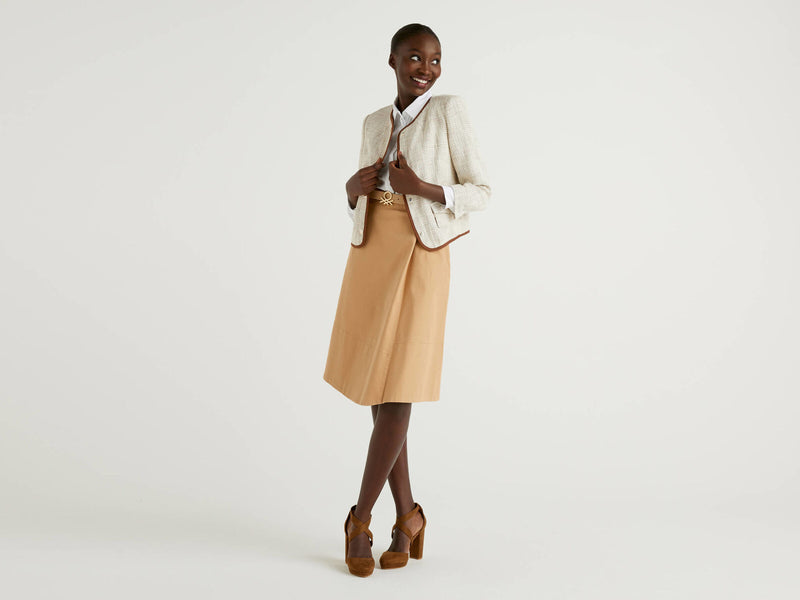 Collarless Buttoned Jacket - Sand