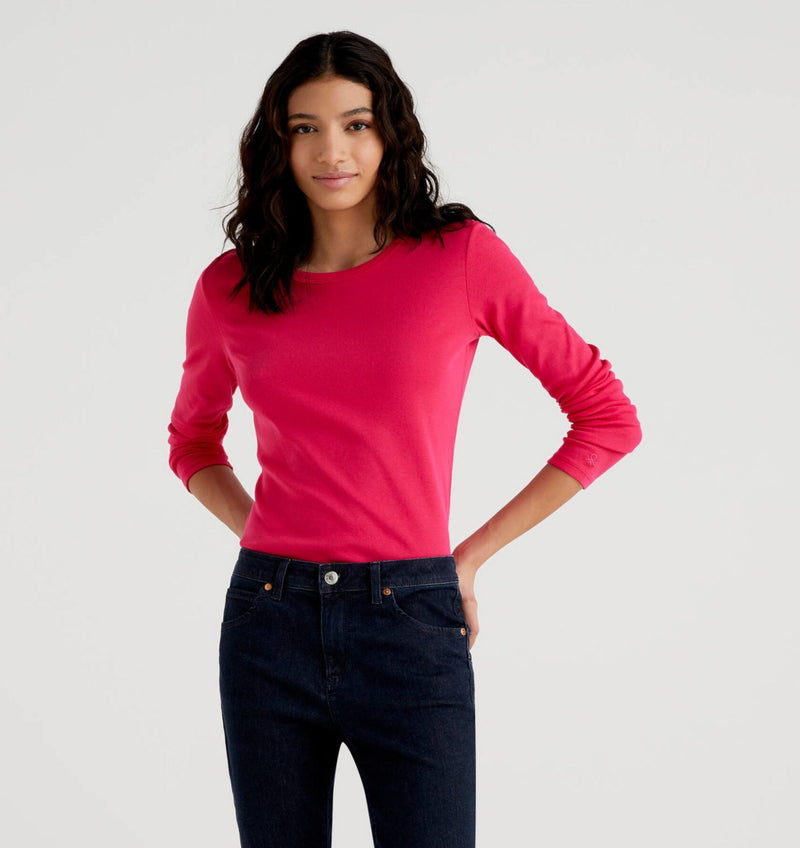 Plain Long Sleeve Tee - Cerise