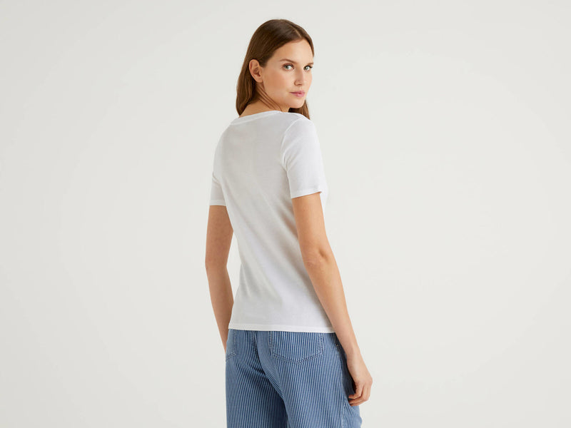 Basic Woman V-Neck Tee - White