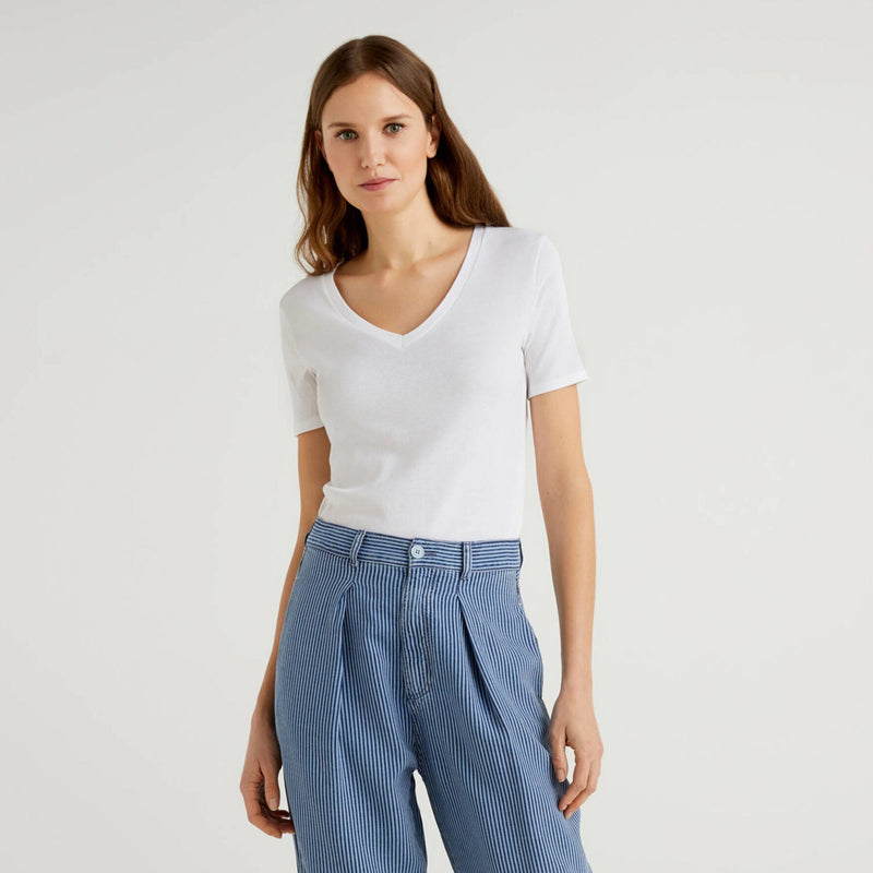 Basic Woman V-Neck Tee - White