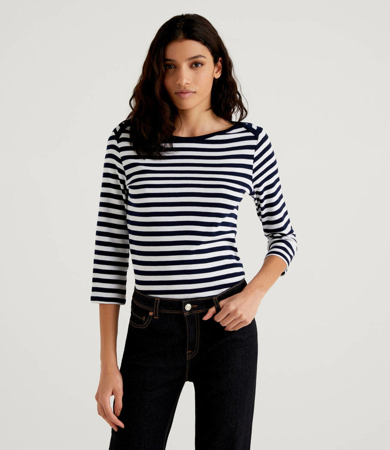 Basic Woman Boatneck Tee - Navy