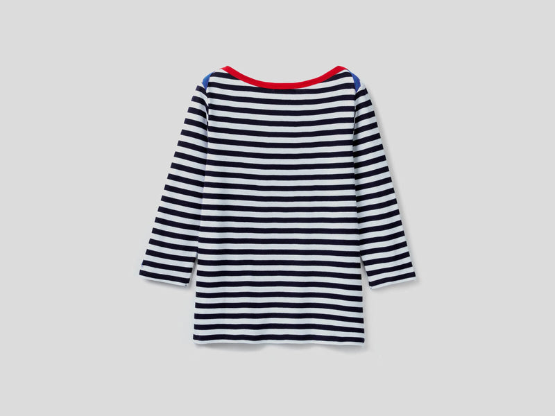 Basic Woman Boatneck Tee - Navy/red/blue