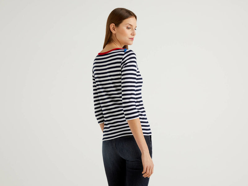 Basic Woman Boatneck Tee - Navy/red/blue