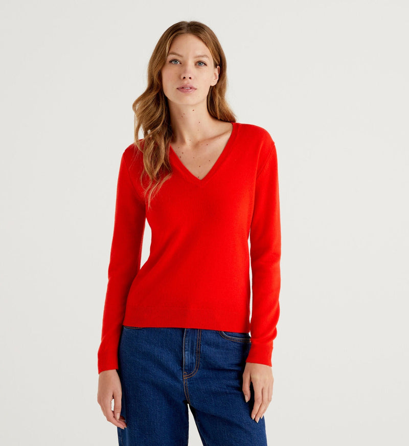 Basic Woman 100pc Virgin Wool Jumper - Bright Red