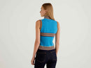Striped Sleeveless Turtle Neck Jumper - Turquoise