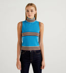 Striped Sleeveless Turtle Neck Jumper - Turquoise