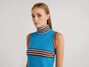Striped Sleeveless Turtle Neck Jumper - Turquoise