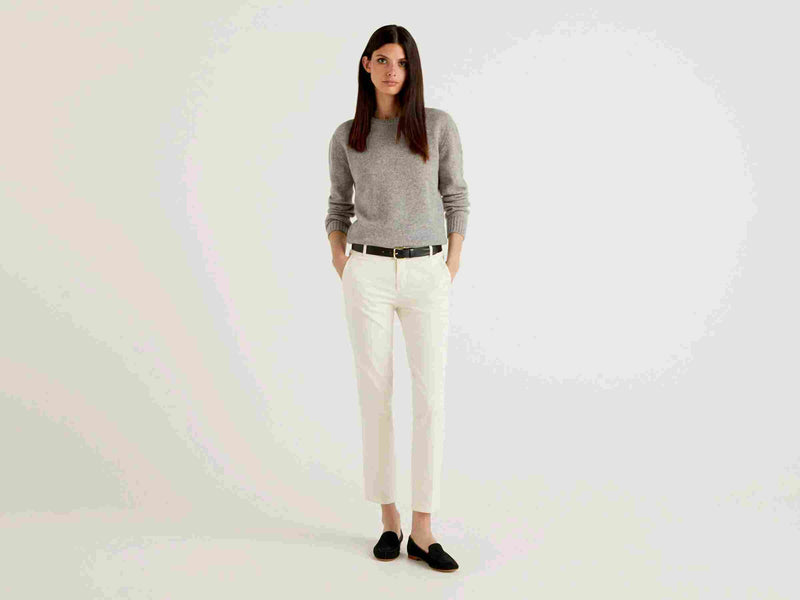 Shetland Wool Round Neck Jumper - Grey