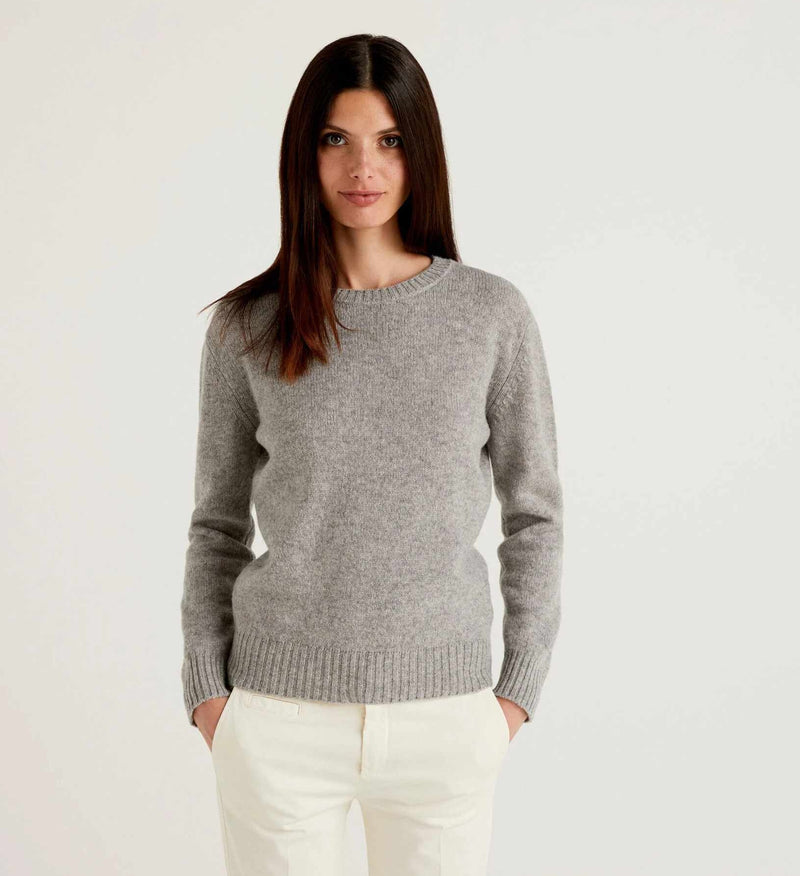 Shetland Wool Round Neck Jumper - Grey