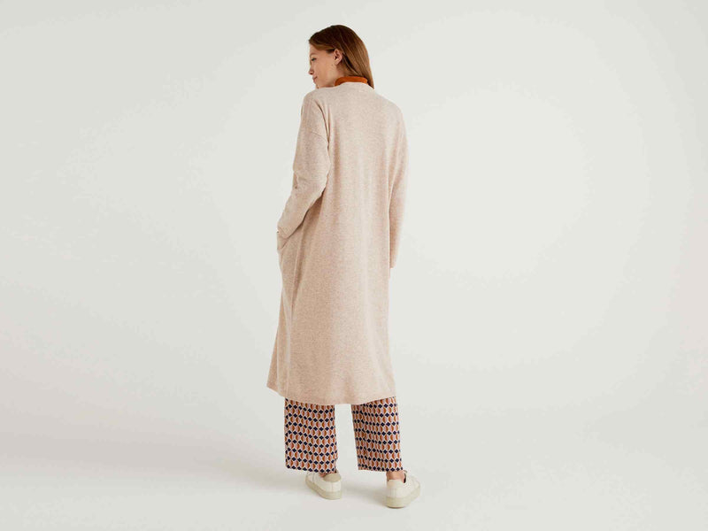 Wool Blend Long Cardigan - Bisquit
