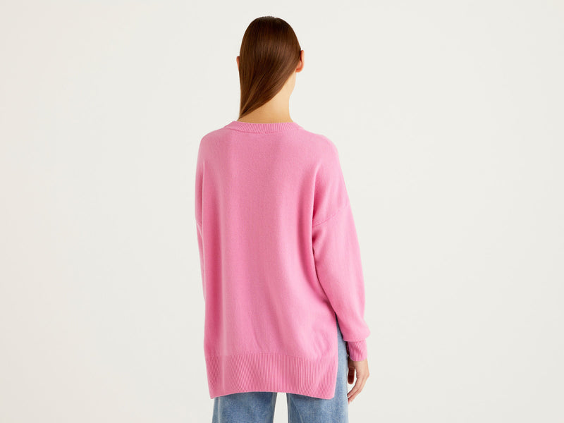 Cashmere Blend Oversized Round Neck - Pink