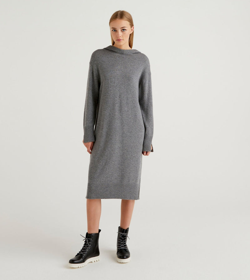 Hooded Knit Dress - Dark Grey Hooded Knit Dress - Dark Grey