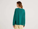 Wool Blend Boxy Fit Round Neck Jumper - Forest Green