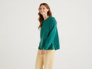 Wool Blend Boxy Fit Round Neck Jumper - Forest Green