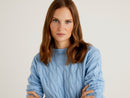 Cable Turtle Neck Jumper - Light Blue
