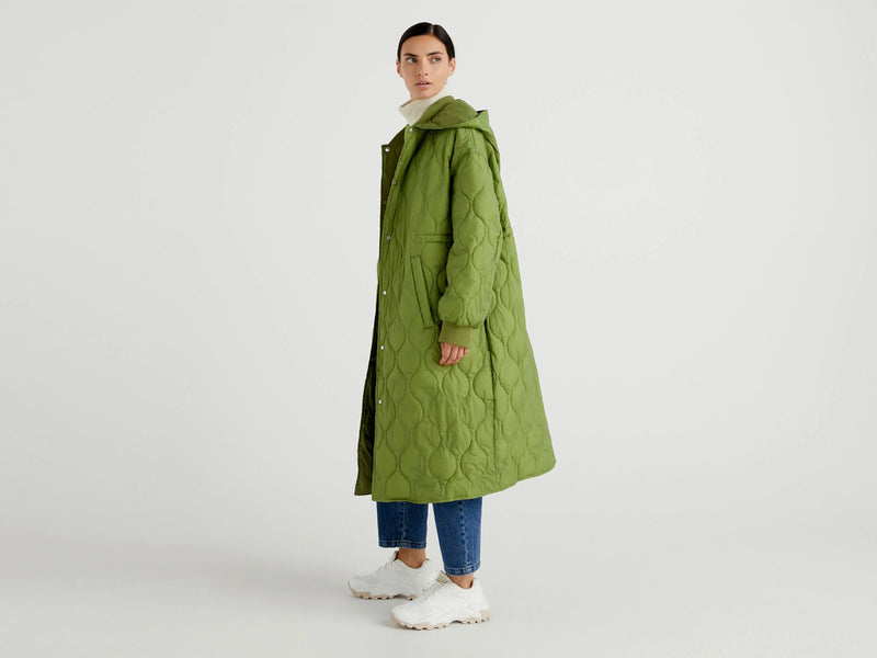 Hooded Quilted Jacket - Military Green