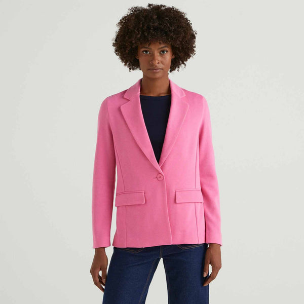 Cotton Blend Fitted Blazer - Pink