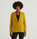Cotton Blend Fitted Blazer - Mustard