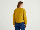 Short Quilted Collarless Jacket - Mustard