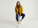 Short Quilted Collarless Jacket - Mustard