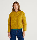 Short Quilted Collarless Jacket - Mustard
