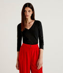 Long Sleeve V Neck T-shirt - Black