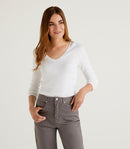 Long Sleeve V Neck T-shirt - White