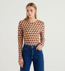 Retro Print T-shirt - Brown/mauve