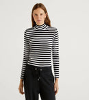 Striped Turtle Neck Jumper - Black