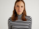Striped Turtle Neck Jumper - Black