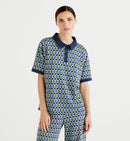 Geometric Print Boxy Polo - Green