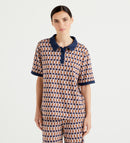 Geometric Print Boxy Polo - Orange