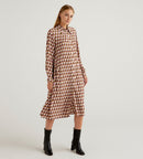 Retro Chic Flowy Shirt Dress - Brown/mauve